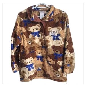 Vintage Northern Getaway Teddy Bear AOP Fleece Pullover Snap 90s Cozy